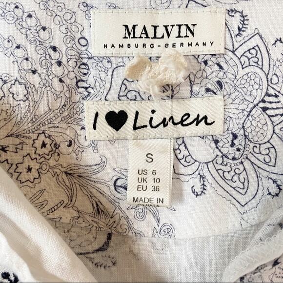 Malvin White Embroidered Floral Linen Peasant Top S - Picture 5 of 7